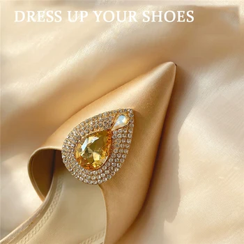 2 Pc-uri Detașabile Pantofi Clipuri Formă de Picătură de Apă de Pantofi Stras Înfrumusețarea Metal Pantofi Catarama pentru Femei Petrecerea de Nunta
