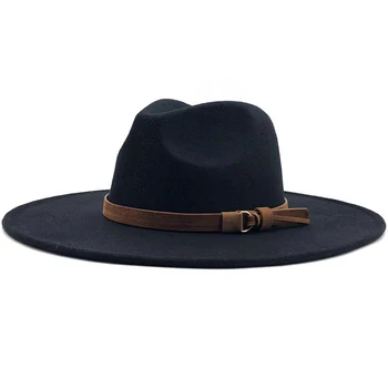 FS 2021 Negru Maro Mare Refuz de Iarnă Lână Simțit Pălării Fedora Pentru Femei Biserică Pălării de Bărbați de Jazz Capace Panama Nașul Capac Sombrero