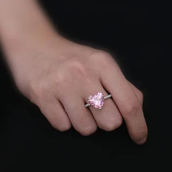 Farmecele Argint 925 în Formă de Inimă 12*12mm 7.5 CT Cuarț Roz Ridicat de Carbon Diamant Inele de Nunta pentru Femei, Cadou de Aniversare
