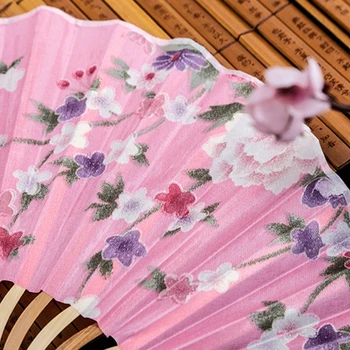 Chineză Stil De Mână Fanii Model Floare De Mătase Pliere Ventilatoare Portabile De Nunta Evantai Rece De Bambus, Flori De Fan