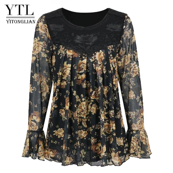 Yitonglian Femei Elegant Rose Print Floral Trend Bluza pentru Biroul de Partid Vrac se Potrivesc Topuri Supradimensionate 5XL 6XL 7XL H427