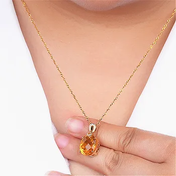De lux de 8 carate cristal galben citrin pietre pretioase diamante pandantiv coliere pentru femei ton de aur cravată de bijuterii bijoux partid cadou