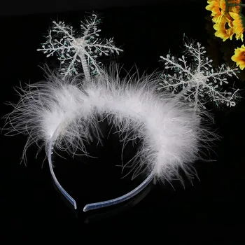Alb Lumina LED-uri Clipesc Bentita Strălucire Pene Fulg de nea Hairband Petrecere, Cadou, de Vacanță Festivalul de Decor de Crăciun 2023 Navidad