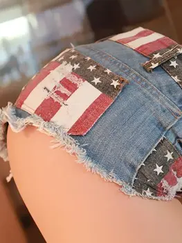 Noi 2022 Sexy Femei de Talie Mare Gaura Daisy Duke Rupt pantaloni Scurți din Denim cu Steagul American Tipărite Denim Curea pantaloni Scurți