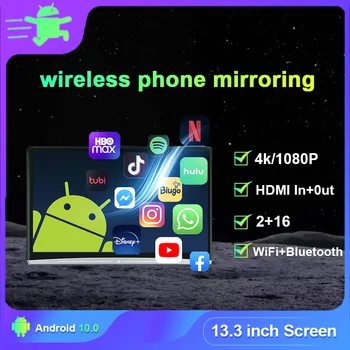 4K Monitor Tetiera cu Ecran De 13.3 Inch Ultra Subțire Panou 10 sistem de OPERARE Android Culoare Lampă Ambientală Suport HDMI Mirroring Telefon Link-ul de Mașină TV