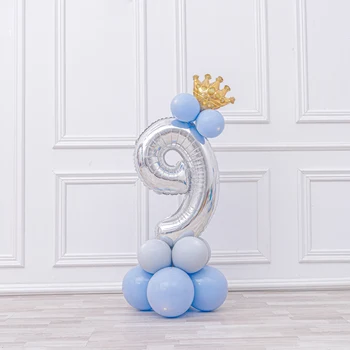 14pcs 32inch Argint Număr Balon de Folie de 10inch Coroana Albastru Baloane din Latex Pentru Copii 1st Birthday Party Decoratiuni Consumabile