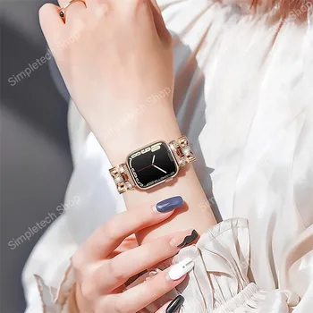 Bratari cu diamante pentru Apple Watch Curea Seria 7 6 5 4 3 2 Se 41mm 45mm 38mm 42mm Lady Lux Metal Pentru Apple Watch Band 40mm