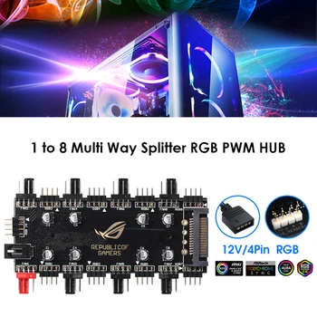 De la 1 La 8 Splitter Cooler Ventilator de Răcire RGB HUB PWM pentru Placa de baza 4 Pin 12V LED Strip Lumină Adaptor Alimentat De SATA/Mare 4D