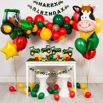 1 Set De Tema Agricole Inginerie Auto Banner Happy Birthday Tractor Petrecere Pentru Copii Cu Vârsta Decor Camion Excavator Tort De Decorare