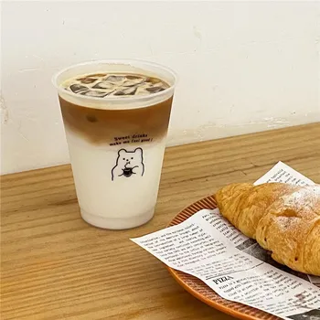 Kawaii sticla de Apa Pentru Fată Drăguță Pahar Cu Paie capac Pentru Cafea, Suc, lapte Creative Rece Cupe Drinkware