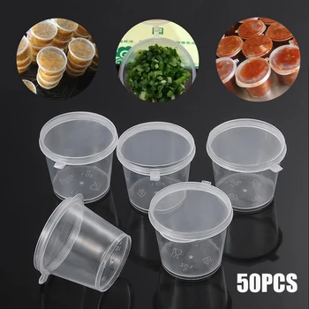 50pcs/lot 25/30/40ML Alimentare Container de Unică folosință Sos de Box Cutie de Plastic Transparent Ia Sos Cana Recipient Cu Balama Capac