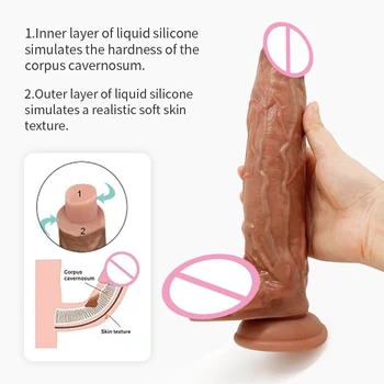 Pielea Sentiment Realist Vibrator Moale, Flexibil Dublu Strat de Silicon Mare Penis Cu ventuza Jucarii Sexuale pentru Femei Masturbare