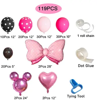 119pcs Minnie Mouse Balon Ghirlanda Arc Roz Negru Balon de Decorare pentru Fete Petrecere Copil de Dus Decor Consumabile