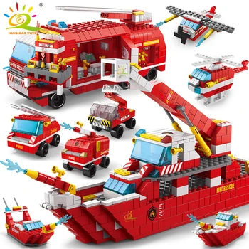 HUIQIBAO 1000pcs 6in1 City Stație de Pompieri Nave Camion de Model Blocuri de stingere a Incendiilor cu Barca Set de Cărămizi de Jucărie pentru Copii Joc de Copii