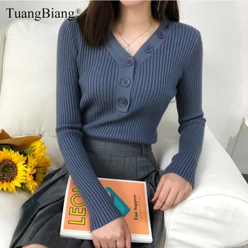 TuangBiang Primăvara anului 2022 Singur Pieptul Femei V-Gât mâneci Pulover Nou Tricotate elasticitatea Pulovere Pulovere Femei