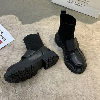 Pantofi pentru femei Cizme Glezna 2021 Nouă de Primăvară și de Toamnă cu talpi Groase Non-alunecare de Moda Scurt-tub Elastic Cizme