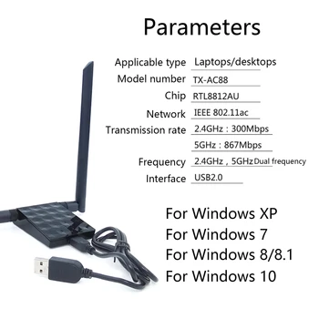 896F RTL8812AU 5.8 G Wireless Card pentru PC Desktop Suport pentru Windows 7/8/10/Linux USB WiFi Adaptor Receptor 1200Mbps