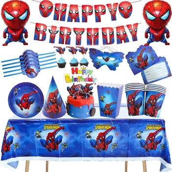 Disney Spiderman Temă Ziua De Unică Folosință Set Consumabile Partid Farfurie De Hârtie Cupa Banner Masă Decoratiuni Băieți Copil De Dus