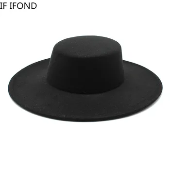 Femeile franceze Pălăria lui Mare Margine Largă 10CM Fedora Pălărie de Iarnă Lână Derby Nunta Jazz Pălării de Top Plat Pălărie de Fetru