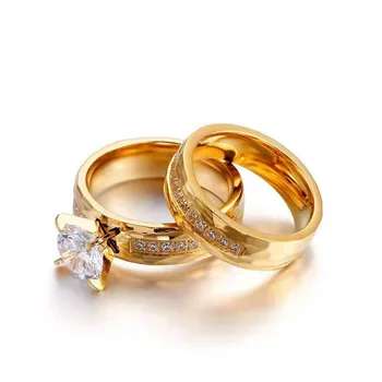 Zircon inel cu diamant pentru femei 14k placat cu aur verighete bijuterii titan doamnelor alianța cz diamant inele de cuplu sex feminin