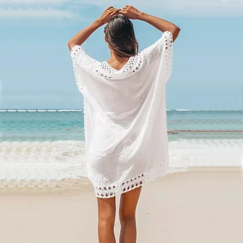 Croșetat Dolman Sleeve Cover-Up White Vacanță De Plajă, Îmbrăcăminte De Vară