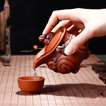 Stil Chinezesc Noroc Patru Colțuri Manual De Frumusete Ceainic Set De Ceai Personalizate Acasă Ceainic De Lut Violet Mana Oală Cadouri