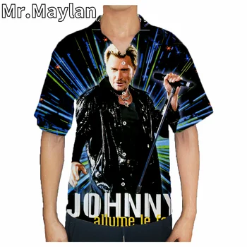 Johnny Hallyday de Imprimare 3D Plajă Hawaiiană 2021 Vara Tricou Maneca Scurta Tricou Streetwear Supradimensionate Camisa Sociale Combinezon Homme-63