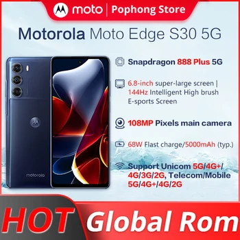 Global ROM Motorola MOTO Marginea S30 5G MobilePhone 6.8 inch 144Hz Ecran Snapdragon 888 Plus Octa Core 33W SuperCharge