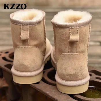 KZZO Australia Clasic piele de Oaie Cizme de Zapada pentru Femei Lână Naturală Blana Casual Scurt Glezna Cizme groase de Iarna Pantofi anti-alunecare size34-47
