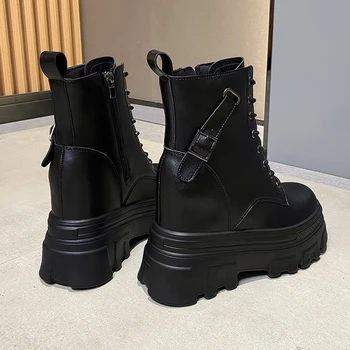 Femeile Gros Toc Glezna Cizme Dantela-Up Indesata Negru Cizme Noi de Iarna din 2022 Cizme din Piele de Femeie Platforma Pantofi de Cald 10 CM Tocuri inalte