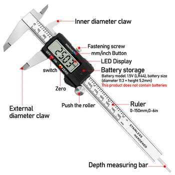 Electronice Digitale Șubler cu Vernier 150 mm din Oțel Inoxidabil Regula Gauge Micrometru de 6 Inch LCD de Măsurare Conducător Instrument Cu Cutie de Plastic
