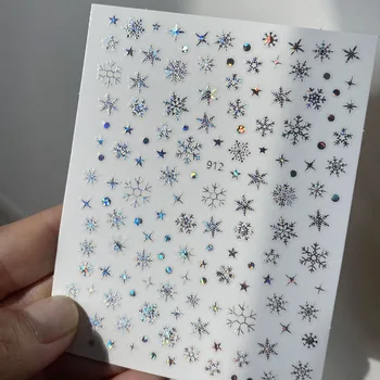 3D Nail Art Autocolante, Decal Holografic de Argint Sclipici Fulgi de zăpadă de Crăciun Gel Acrilic Sfaturi de Design Decorare Instrument