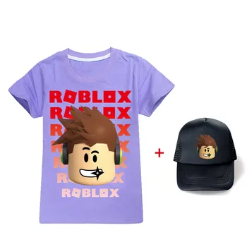 Copii cu Maneci Scurte T-shirt Robloxing Îmbrăcăminte pentru Copii Baieti Fete Haine Imprimate Desene animate Casual de Bumbac T-shirt, cu pălărie