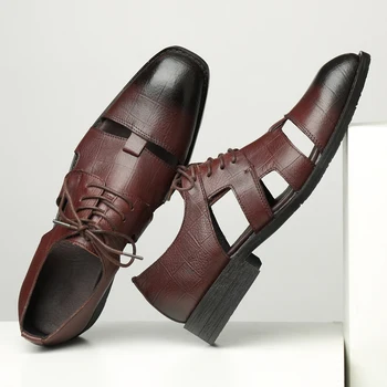 Stil Italian de Moda din piele sandale pentru oamenii de Afaceri Rochie sandale lucrate Manual din Piele pantofi barbati sandalias Dimensiuni Mari 35-47