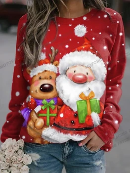 Amuzant Moș Crăciun Hanorac Femei de Moda, O-neck Hoodies Femei Transpirații Crăciun Haina cu Maneci Lungi Transpirații Crăciun Hanorac Pulovere