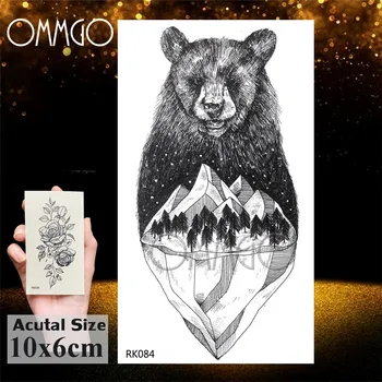 OMMGO Negru și Drăguț Urs de Munte Tatuaje Temporare Autocolant Pădure Corabie Personalizate Tatuaj Body Art Brațul Tatuaj Fals rezistent la apa