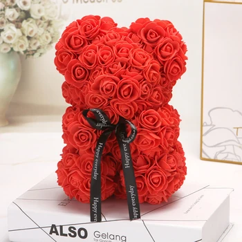 25cm Crescut Inima de Urs Flori Artificiale de Trandafir Teddy Bear Pentru Femei Îndrăgostiților, Nunta, Ziua de nastere Cadou de Crăciun