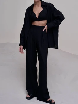 Moda Acasă 4 Seturi De Piese Pentru Femei Primavara Vesta Clasica Cu Maneca Lunga Bluze Cu Drept De Lungă Gâfâi Costum Simplu Birou Doamnă Pant Set