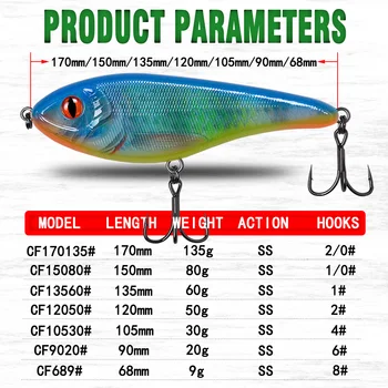 CF Atrage Mosc Pike 120mm/135mm Pescuit Nemernic Momeli de Origine Cârlige Scufundarea Lentă Momeli Pentru Pescuit