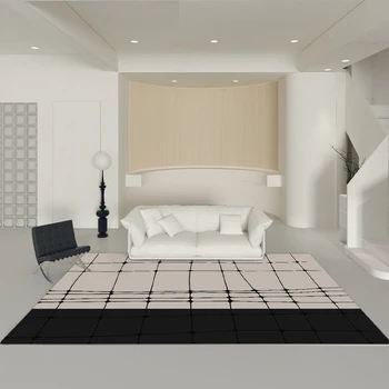 Covor Camera de zi Minimalism Moderne Linii Abstracte Carouri Imprimate Dormitor Covor Decor Acasă Zonă Mare IG Pufos Moale Mat