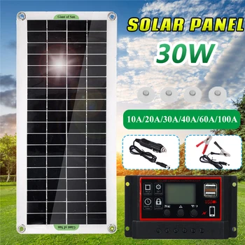 30W Panou Solar Kit Complet 12V USB de Încărcare a Bateriei de Celule Solare Bord pentru Telefonul RV Masina MP3 PAD 30A/60A/100A Controller