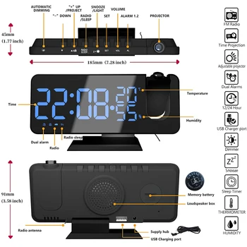 AIDISITE Nouă Proiecție 3D Ceas cu Alarmă Radio FM Ceas Digital cu USB Încărcător de Mare Oglindă cu LED-uri de Afișare Ceas cu Alarmă Auto Dimmer