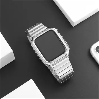 Curea din Otel inoxidabil+husa silicon Pentru Apple Watch Band 45mm 41mm 44mm 40mm 38mm 42mm Bara Acoperire cadru iwatch seria 5 SE 6 7