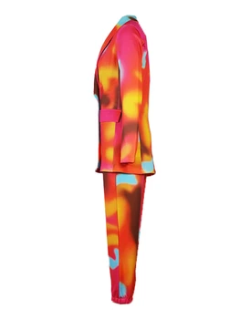 Imprimare Femei Set De Doua Bucati Tie Dye Leopard Sacou Mâneci Lungi Complet Pantaloni Office Doamnelor Petrecere De Vară De Moda Elegant Se Potriveste 2022