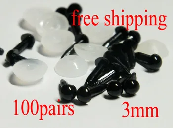 100pairs 3mm Rotund Negru de Siguranță pentru Ochi / Jucărie din Plastic pentru Ochi / DIY Papusa de Aprovizionare