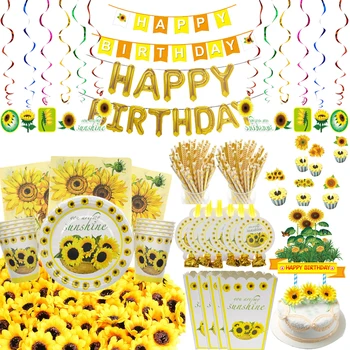Floarea-soarelui Petrecere Decoratiuni Consumabile Kit de Floarea-soarelui copil de dus plăci de hârtie cupe servetele Banner galben Cupcake Toppers