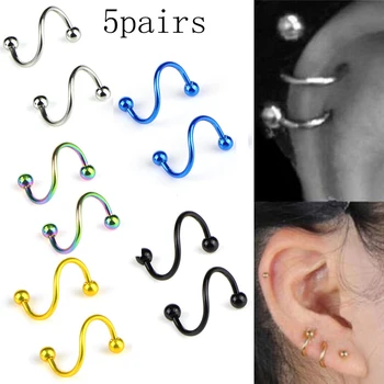 10pc/5pair S Forma Chirurgical Spirală de Oțel Răsucite Buze Inel de Nas Inele de 16 Ureche Cartilajului Helix Piercing Accesorii
