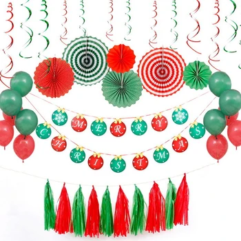 Crăciun Balon Set Roșu și Verde de Hârtie Fan de Flori Spirală Set Trage Pavilionul Consumabile Petrecere de Craciun Decor Loc