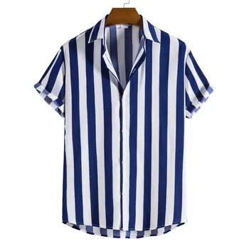 2022 Vara Barbati cu Dungi t-Shirt Mâneci Scurte Vrac Respirabil Frumos Topuri de Moda Rever Tricouri Imprimate 5XL