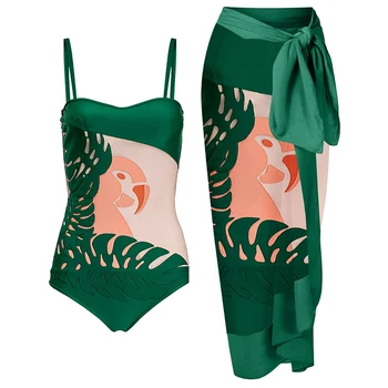 De modă Green Chic Tipărite Bikini-O singură Bucată de costume de Baie Gol afară de Costume de Baie de Designer Seimwear Plaja Vara Purta fara Spate Subțire